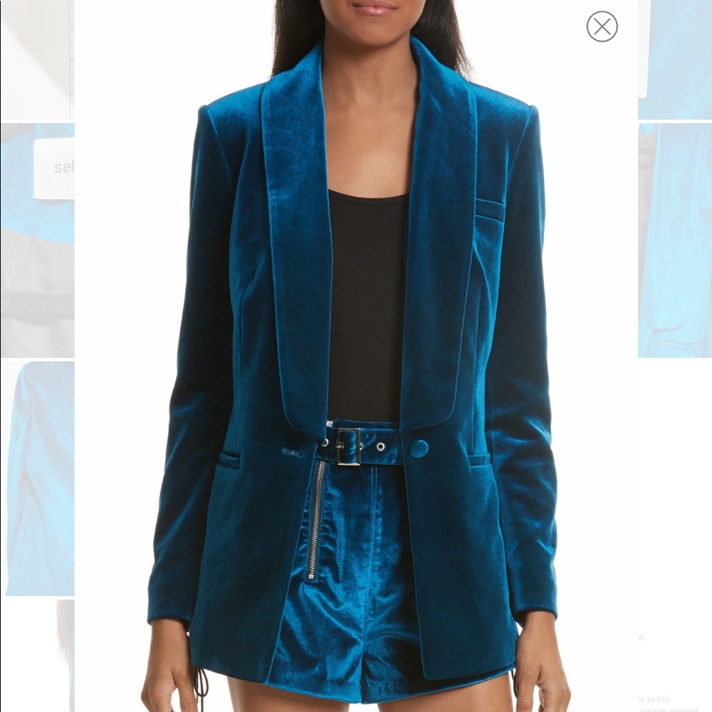 Self Portrait Peacock Blue Velvet Blazer- Size M